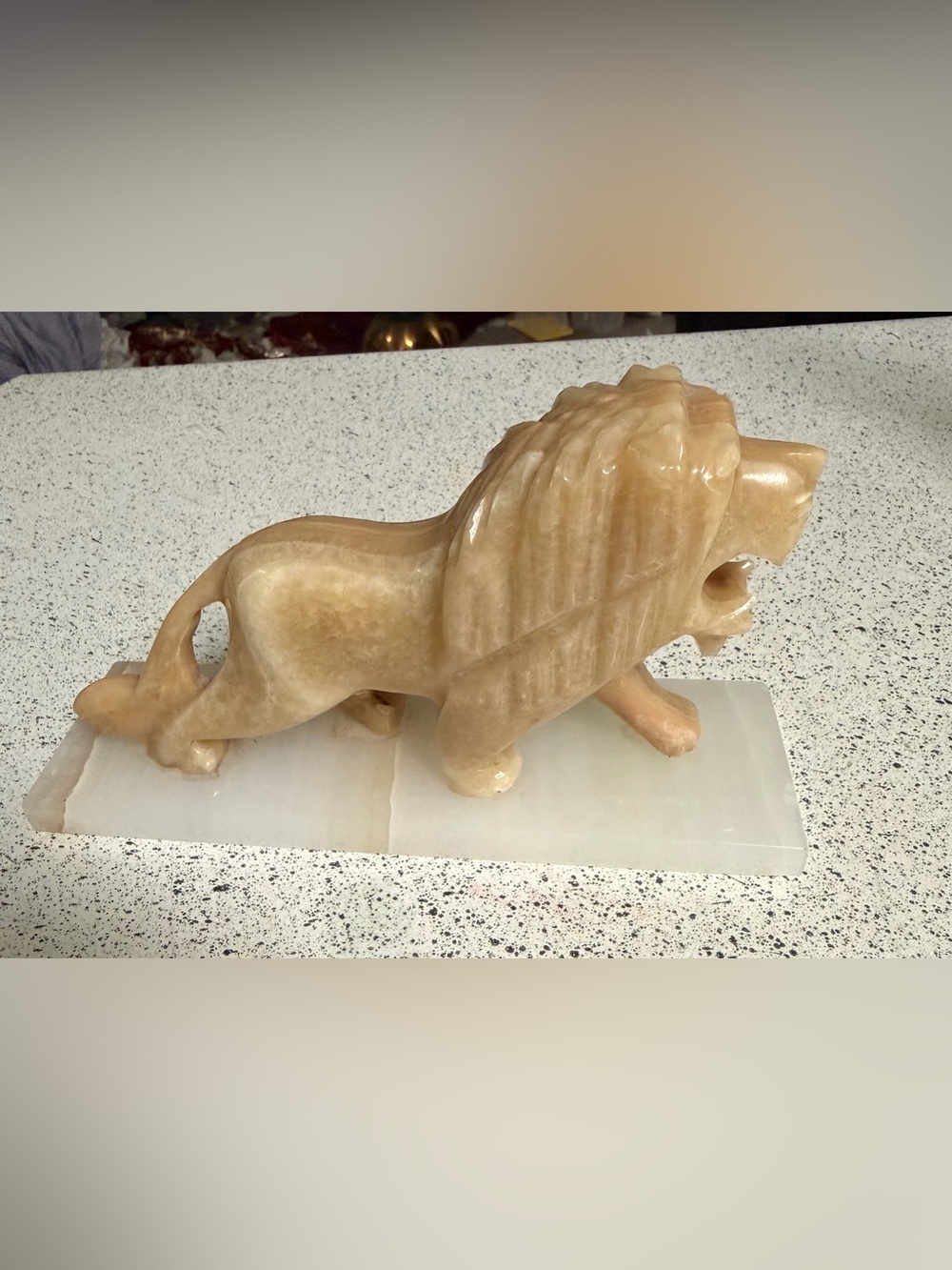 Vtg Hand Carved Onyx Stone Lion Sculpture Statue Figurine Paperweight 8” x 6”